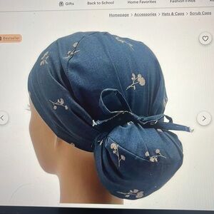 Medscrub Floral design cotton surgical cap with wrap around pony tail tie - new